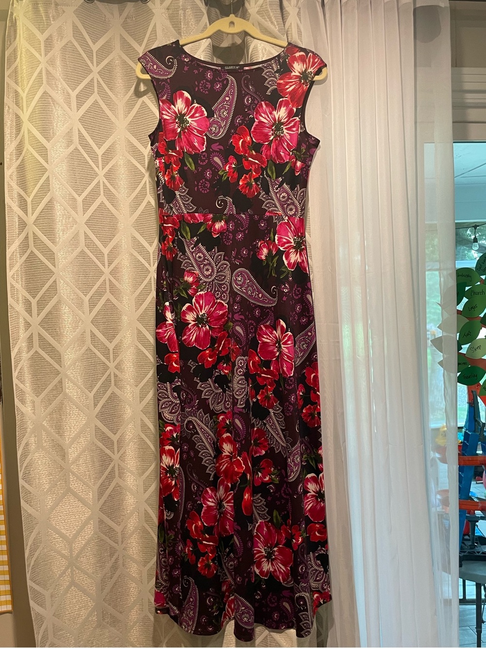 Glamour Purple Maxi Dress with Pink and Red Floral Print